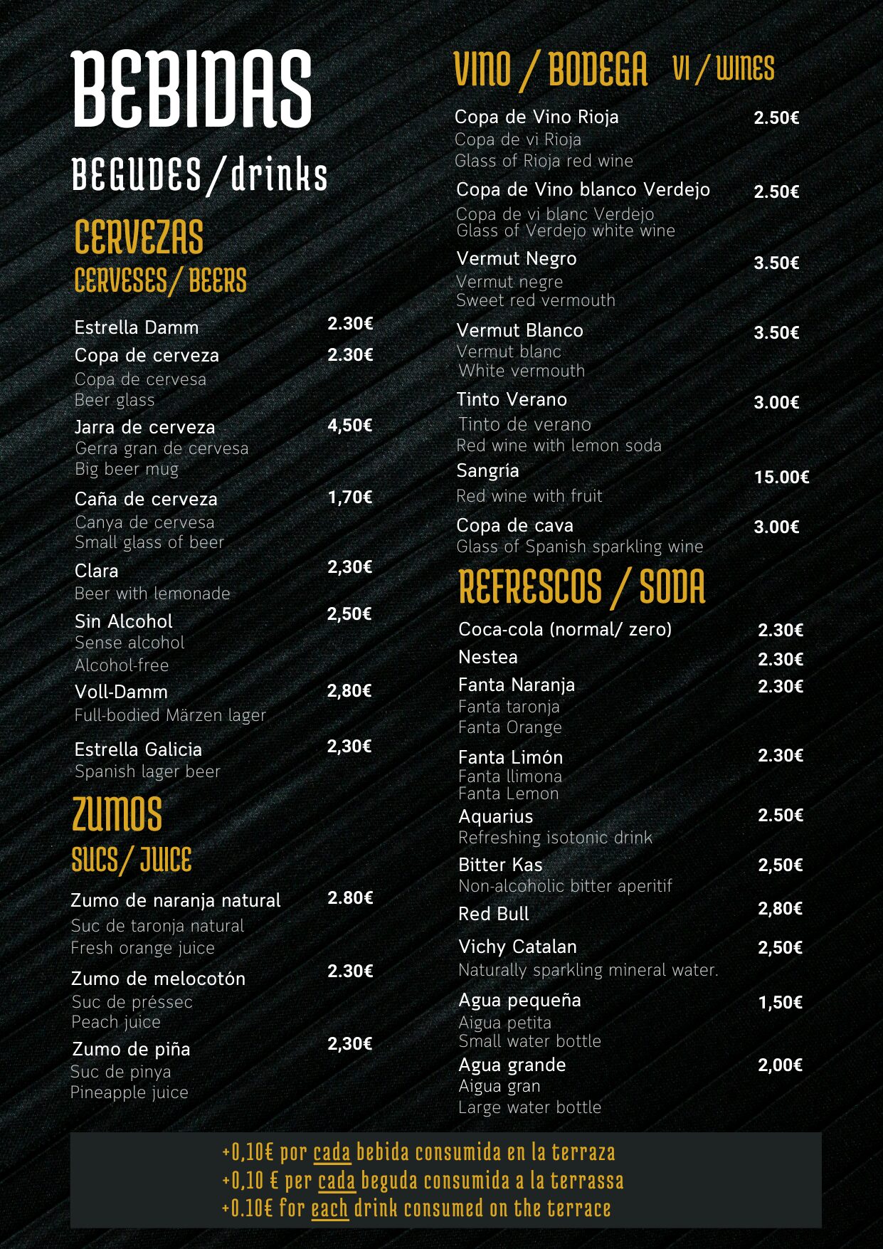 Carta de bebidas La Tasqueta d'en Jan
